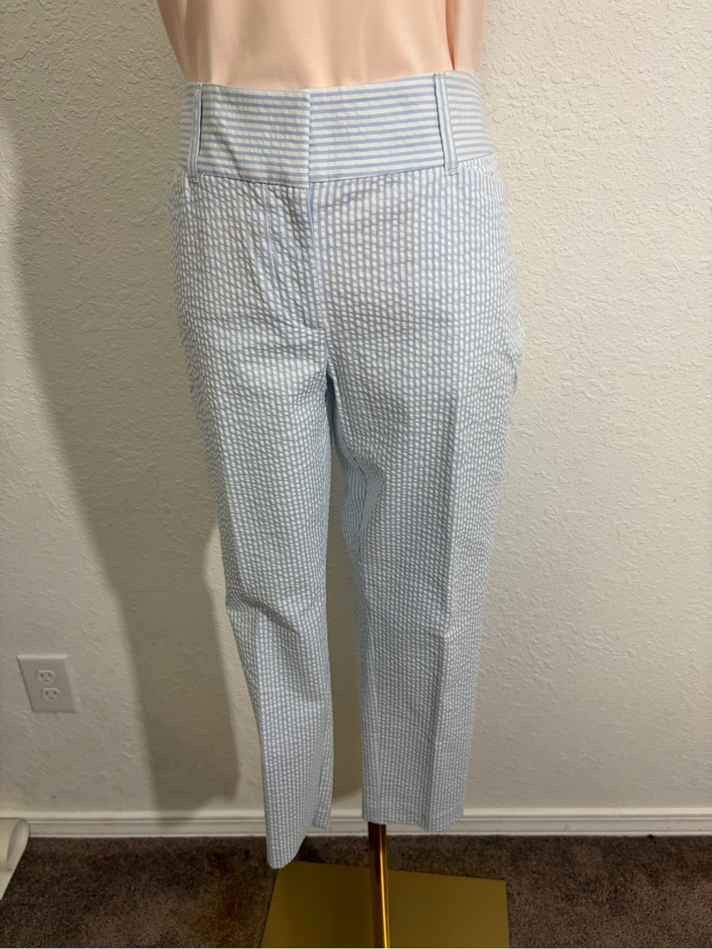 LOFT Light Blue & White Cropped Skinny Ankle Pants